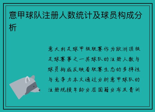 意甲球队注册人数统计及球员构成分析
